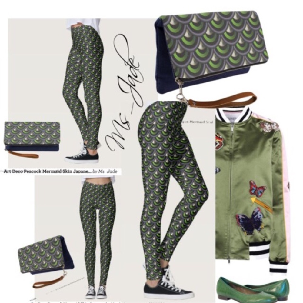 Peacock Mermaid Scales Leggings and Clutch Purse